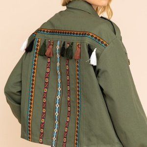 🎉🎉🥳HOST PICK 🥳Jacket, Army Green Military Utility, Tassels & Aztec Trim🎉🎊